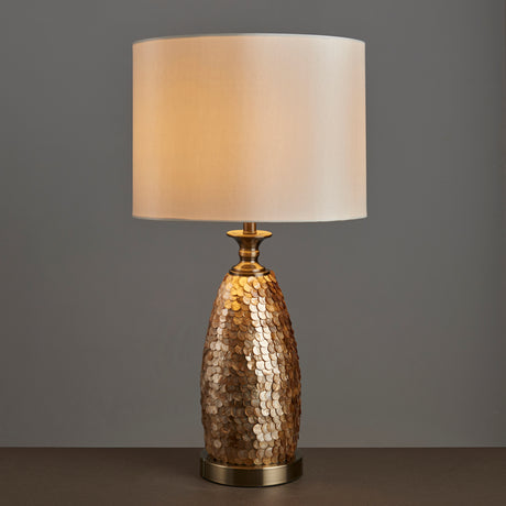 Lacona Ashley 1Lt Indoor Table Lamp In Capiz Detail, Antique Brass Plate & Ivory Fabric Finish - Lacona Home 