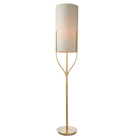 Lacona Fjord 1Lt Indoor Floor Lamp In Satin Brass Plate & Natural Linen Mix Fabric Finish - Lacona Home 