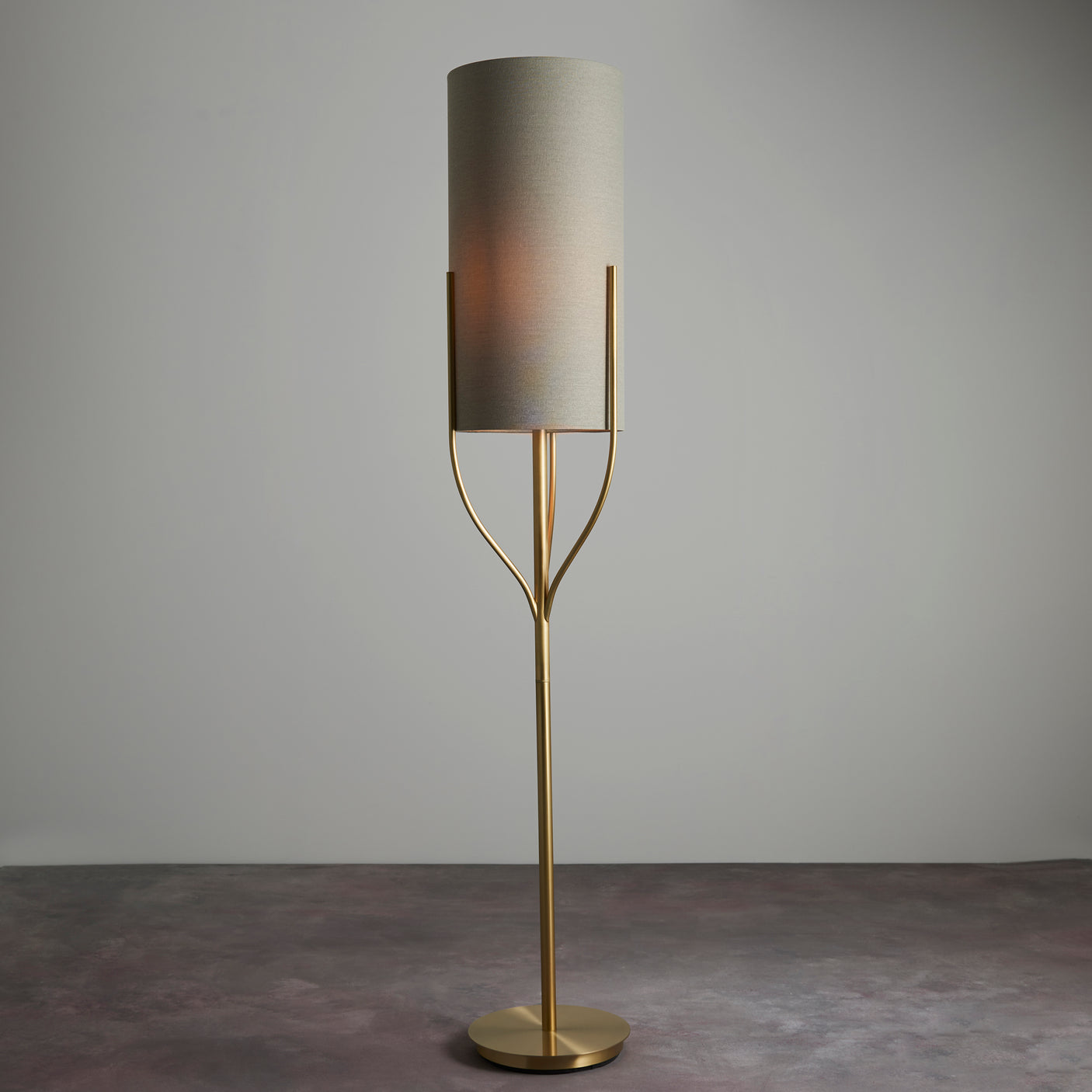 Lacona Fjord 1Lt Indoor Floor Lamp In Satin Brass Plate & Natural Linen Mix Fabric Finish - Lacona Home 