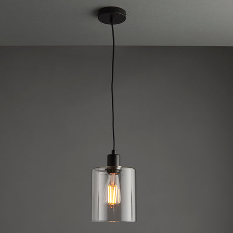 Lacona Castilla 1Lt Indoor Pendant Light In Matt Black & Clear Glass Finish - Lacona Home 