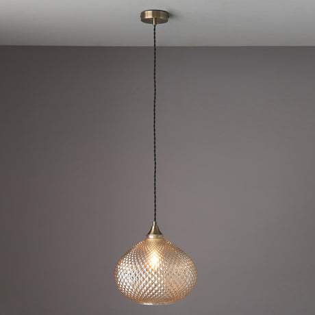 Lacona Liviana 1Lt Indoor Pendant Light In Champagne Glass & Antique Brass Plate Finish - Lacona Home 