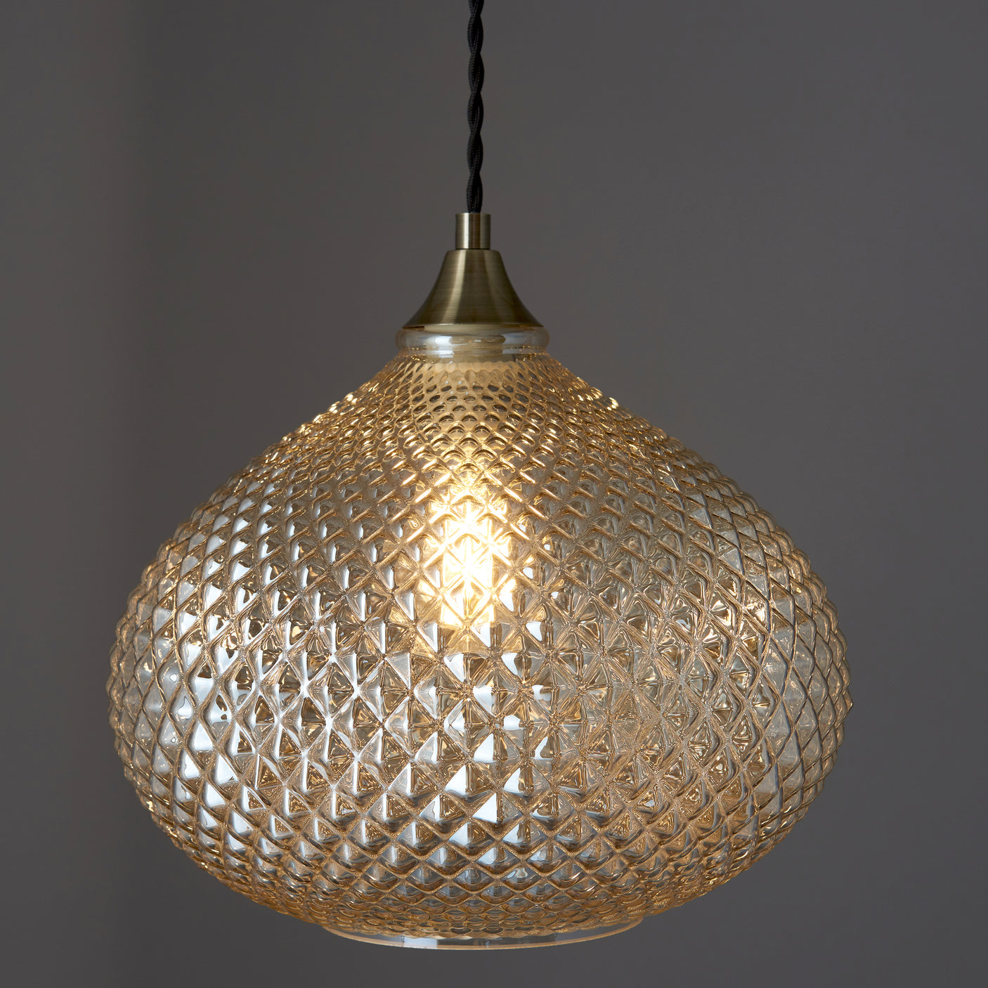 Lacona Liviana 1Lt Indoor Pendant Light In Champagne Glass & Antique Brass Plate Finish - Lacona Home 