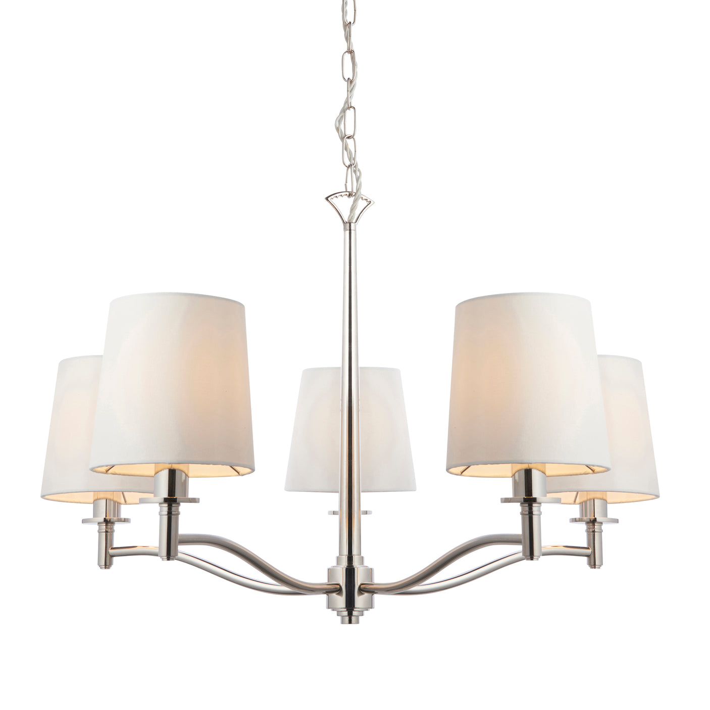 Lacona Abruzzo 5Lt Indoor Pendant Light In Bright Nickel Plate & Vintage White Fabric Finish - Lacona Home 