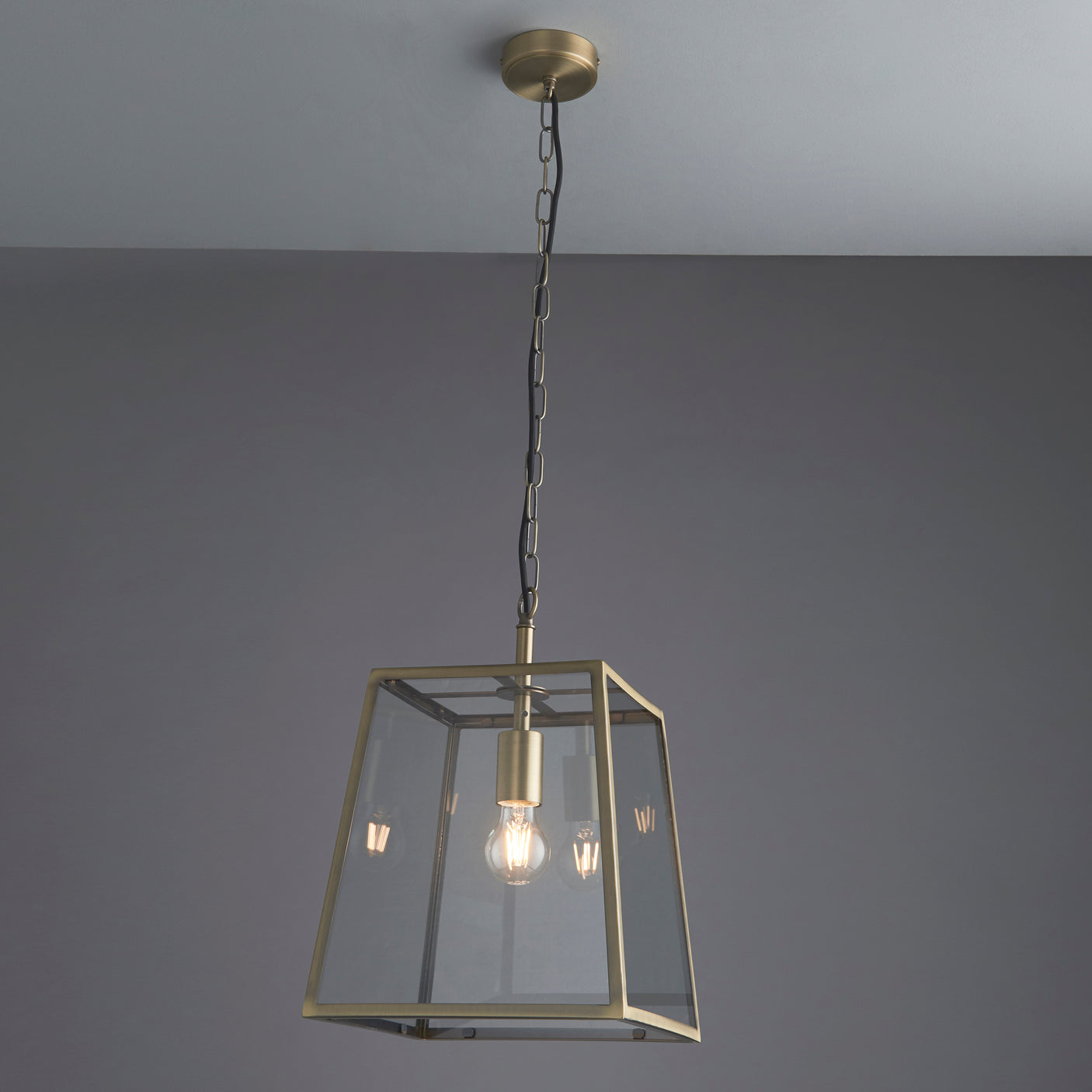 Lacona Haven 1Lt Indoor Pendant Light In Matt Antique Brass Plate & Clear Glass Finish - Lacona Home 