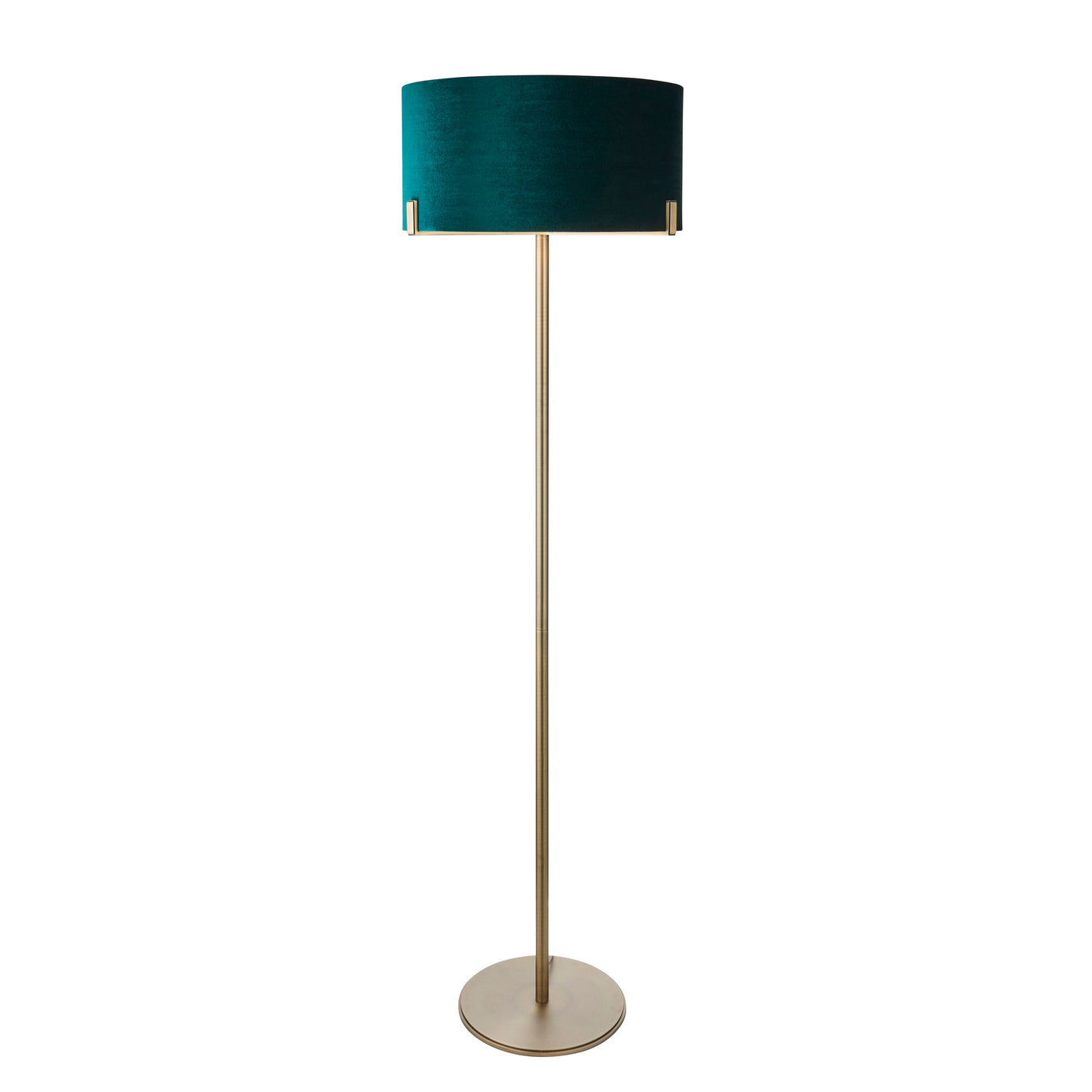 Lacona Meadowlark 1Lt Indoor Floor Lamp In Matt Antique Brass Plate & Green Velvet Finish - Lacona Home 