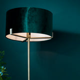 Meadowlark 1Lt Indoor Floor Lamp In Matt Antique Brass Plate & Green Velvet Finish