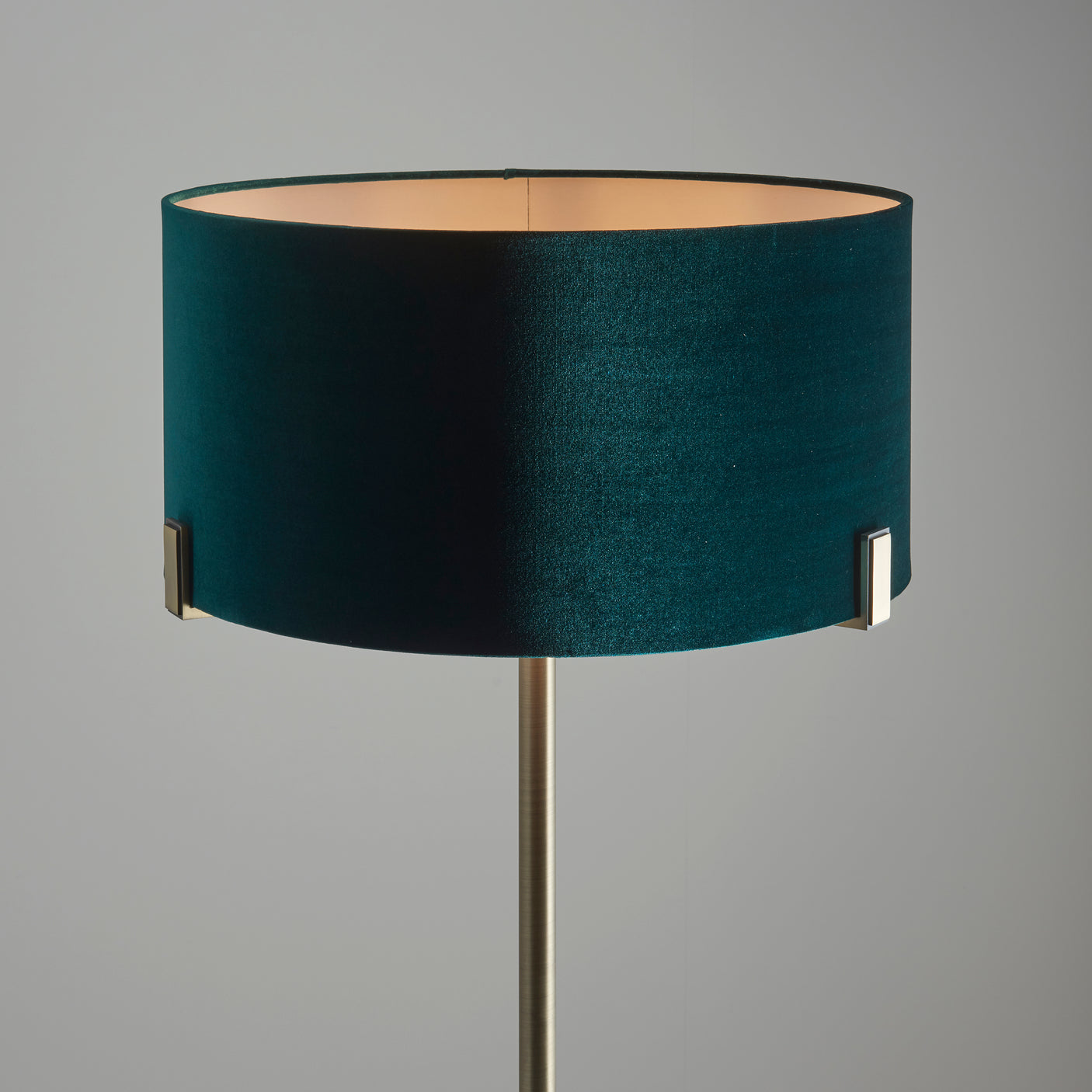 Meadowlark 1Lt Indoor Floor Lamp In Matt Antique Brass Plate & Green Velvet Finish