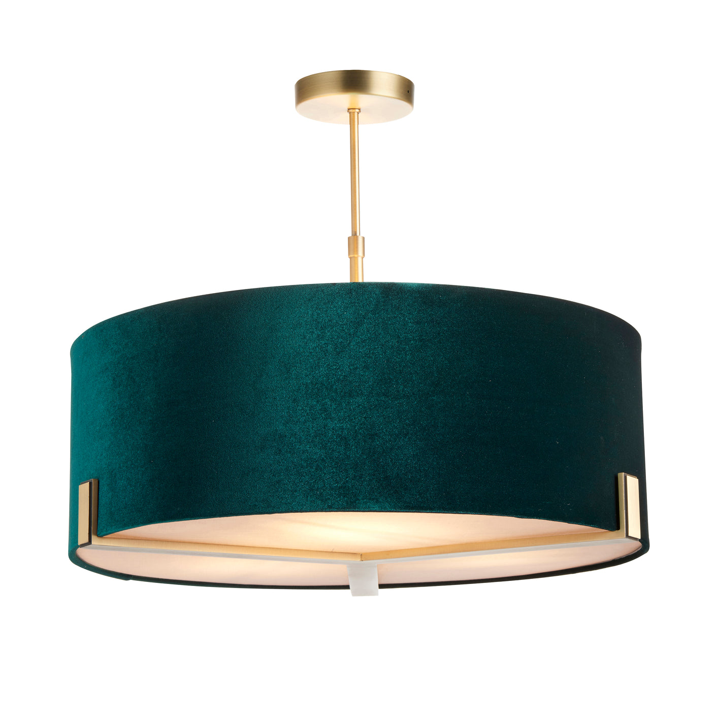 Lacona Meadowlark 3Lt Indoor Pendant Light In Matt Antique Brass Plate & Green Velvet Finish - Lacona Home 