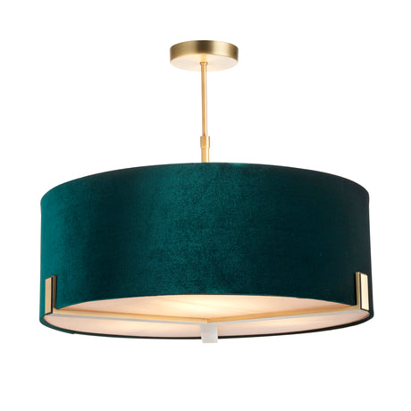 Lacona Meadowlark 3Lt Indoor Pendant Light In Matt Antique Brass Plate & Green Velvet Finish - Lacona Home 