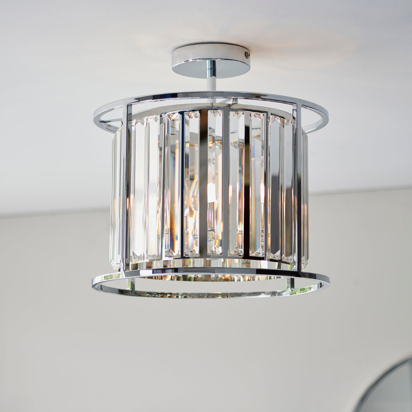 Lacona Hamelin Ilt Bathroom Semi Flush Light In Chrome Plate & Clear Crystal Glass Finish - Lacona Home 