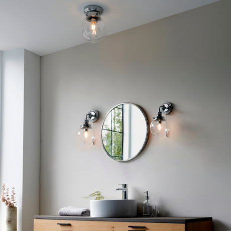 Lacona Chiswick 1Lt Bathroom Flush Light In Chrome Plate & Clear Glass Finish - Lacona Home 