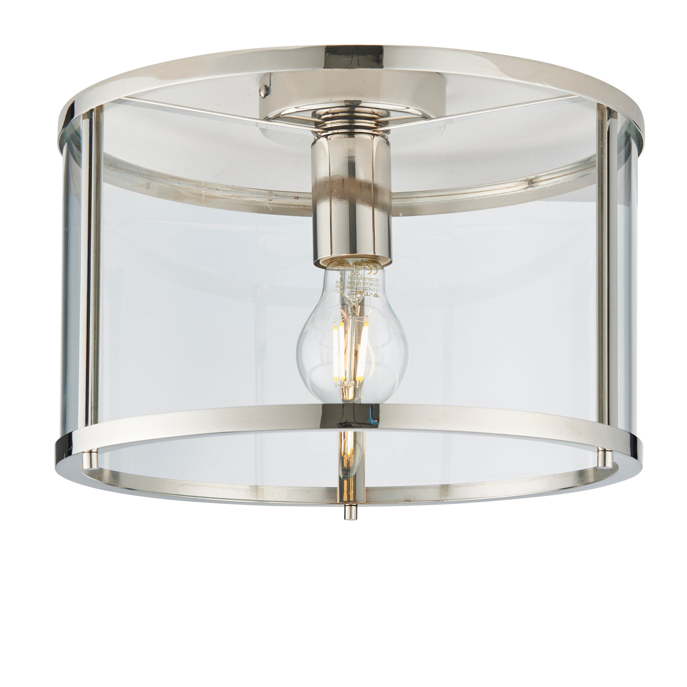 Lacona Hilltop 1Lt Indoor Flush Light In Bright Nickel Plate & Clear Glass Finish - Lacona Home 