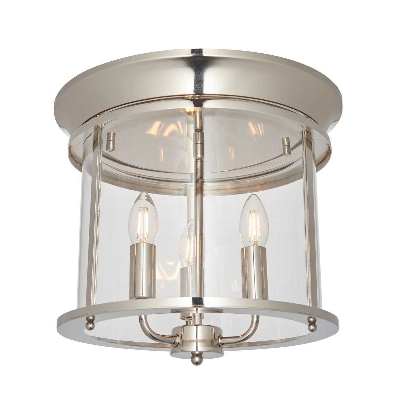 Lacona Hampsfield 3Lt Indoor Flush Light In Bright Nickel Plate & Clear Glass Finish - Lacona Home 