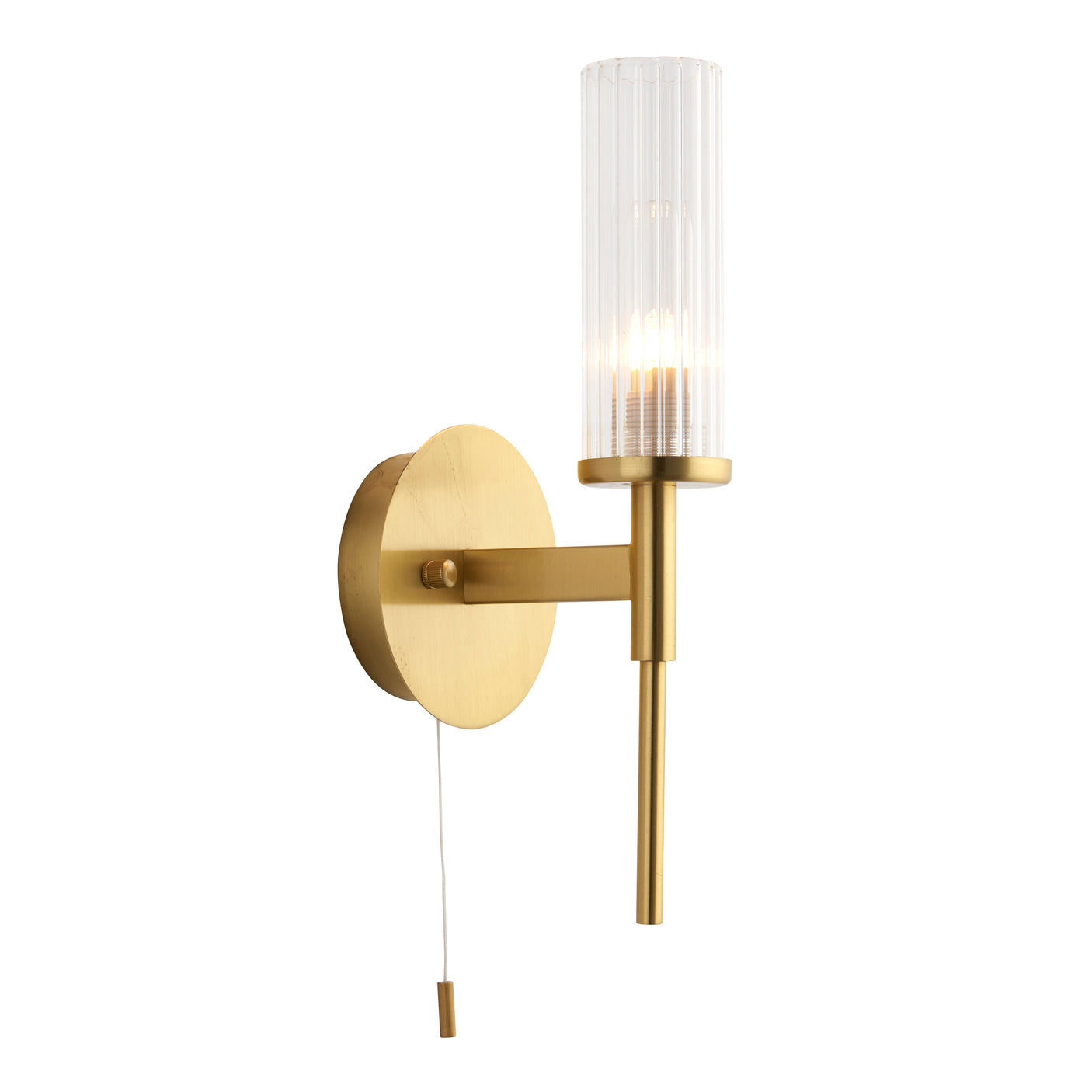 Lacona Taliesin 1Lt Bathroom Wall Light In Satin Brass Plate & Clear Ribbed Glass Finish - Lacona Home 