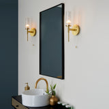 Lacona Taliesin 1Lt Bathroom Wall Light In Satin Brass Plate & Clear Ribbed Glass Finish - Lacona Home 