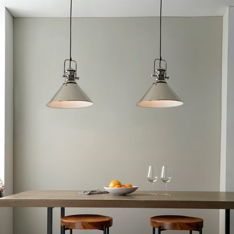 Lacona Moonda 1Lt Indoor Pendant Light In Bright Nickel Plate & Gloss White Finish - Lacona Home 