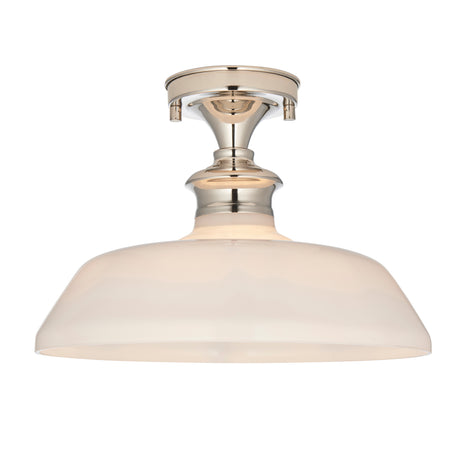 Lacona Barfield 1Lt Indoor Semi Flush Light In Bright Nickel Plate & Gloss Opal Glass Finish - Lacona Home 