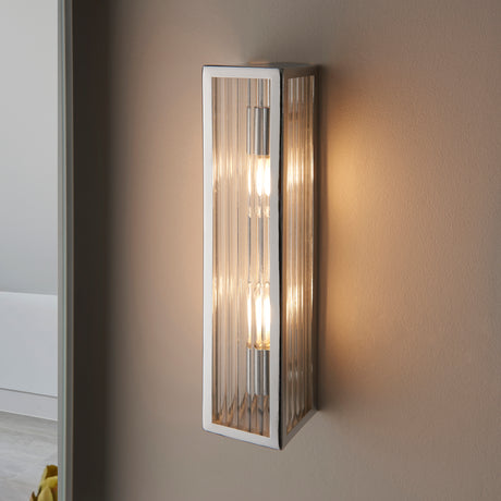 Lacona Newbury 2Lt Bathroom Wall Light In Chrome Plate & Clear Ribbed Glass Finish - Lacona Home 