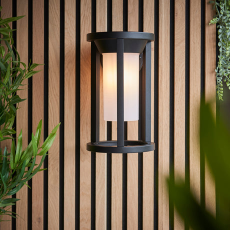 Lacona Braxton 1Lt Outdoor Wall Light In Textured Black & White Pc Finish - Lacona Home 