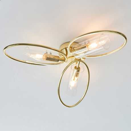 Lacona Amaranth 3Lt Indoor Semi Flush Light In Polished Brass Plate & Clear Glass Finish - Lacona Home 