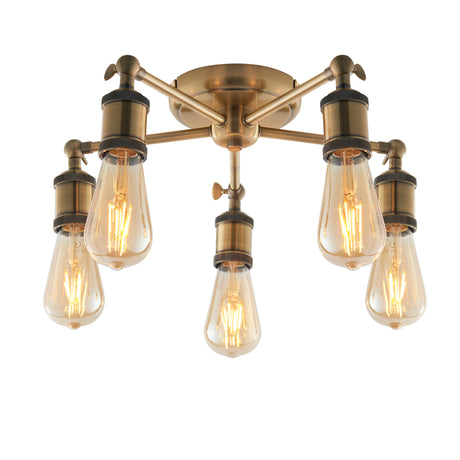 Lacona Helios 5Lt Indoor Semi Flush Light In Antique Brass Plate Finish - Lacona Home 