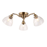 Lacona Hanley 3Lt Indoor Semi Flush Light In Antique Brass Plate & Clear Glass Finish - Lacona Home 