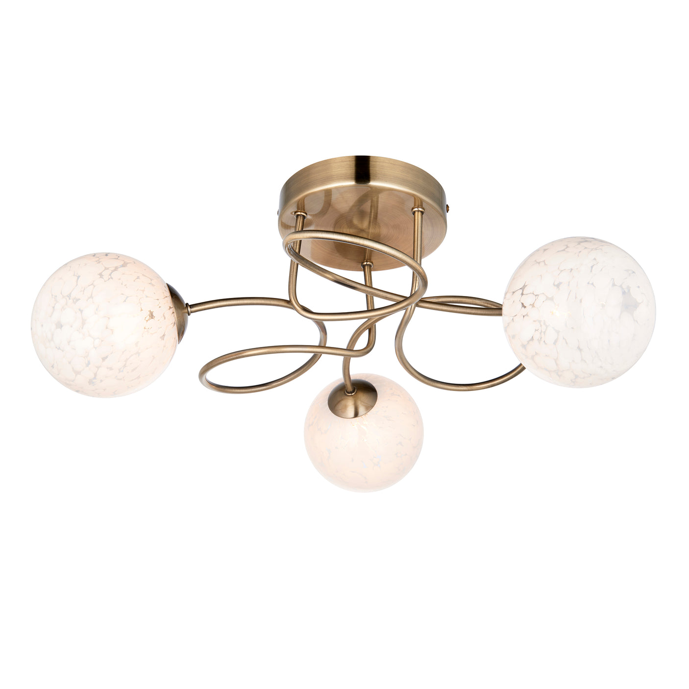 Lacona Delfos 3Lt Indoor Semi Flush Light In Antique Brass Plate & White Confetti Glass Finish - Lacona Home 