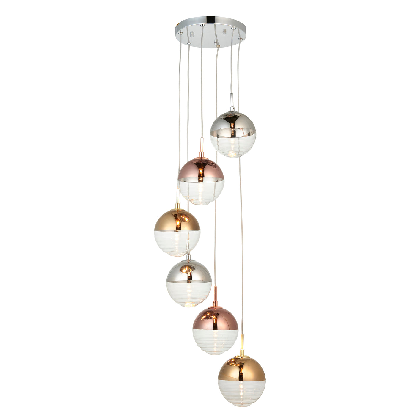 Lacona Dove 6Lt Indoor Pendant Light In Chrome Plate With Chrome, Copper, Gold & Clear Glass Finish - Lacona Home 