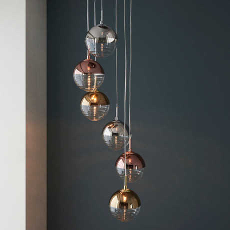 Lacona Dove 6Lt Indoor Pendant Light In Chrome Plate With Chrome, Copper, Gold & Clear Glass Finish - Lacona Home 