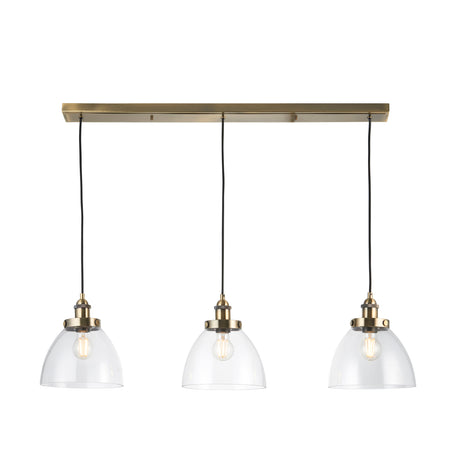 Lacona Hanley 3Lt Indoor Pendant Light In Antique Brass Plate & Clear Glass Finish - Lacona Home 