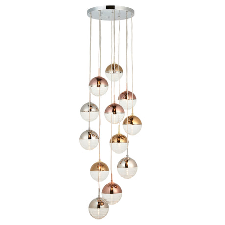 Lacona Dove 2Lt Indoor Pendant Light In Chrome Plate With Chrome, Copper, Gold & Clear Glass Finish - Lacona Home 