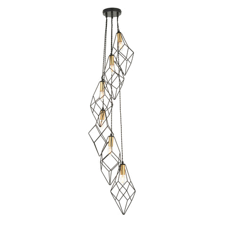 Lacona Jett 6Lt Indoor Pendant Light In Matt Black & Gold Effect Plate Finish - Lacona Home 