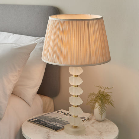 Lacona Arabella Flora 1Lt Indoor Table Lamp In Frosted Crystal & Oyster Silk Finish - Lacona Home 