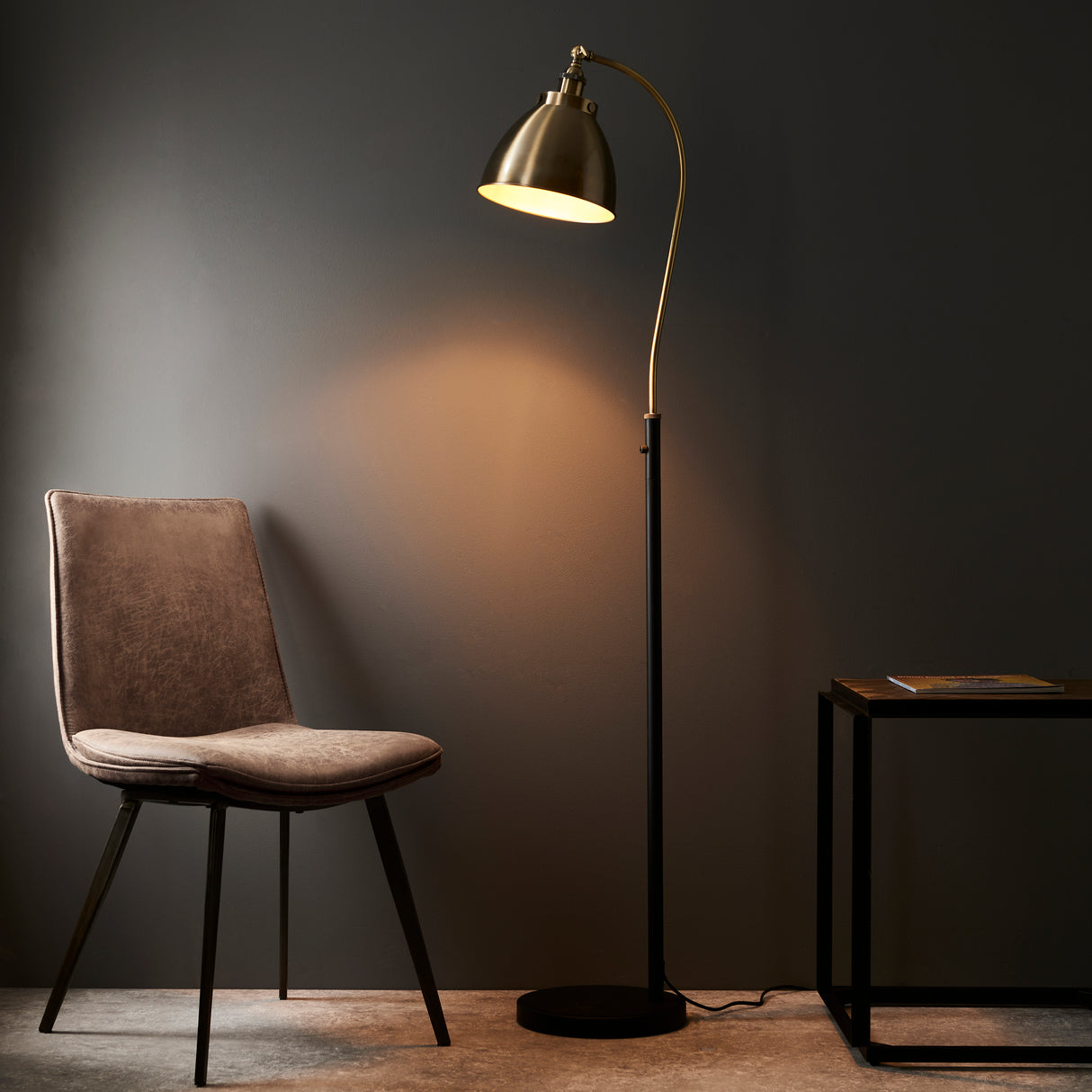 Lacona Teresa 1Lt Indoor Floor Lamp In Antique Brass Plate & Matt Black Paint Finish - Lacona Home