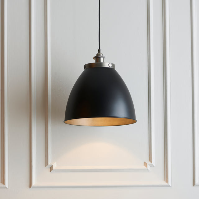 Lacona Teresa 1Lt Indoor Pendant Light In Aged Pewter Plate & Matt Black Paint Finish - Lacona Home 