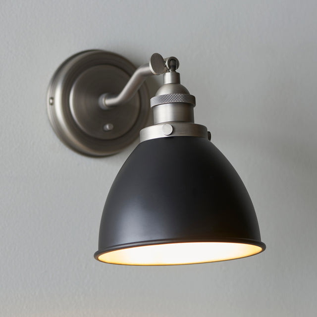 Lacona Teresa 1Lt Indoor Wall Light In Aged Pewter Plate & Matt Black Paint Finish - Lacona Home 