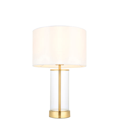 Lacona Serenity 1Lt Indoor Table Lamp In Satin Brass Plate, Clear Glass & Vintage White Fabric Finish - Lacona Home 