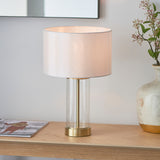 Lacona Serenity 1Lt Indoor Table Lamp In Satin Brass Plate, Clear Glass & Vintage White Fabric Finish - Lacona Home 