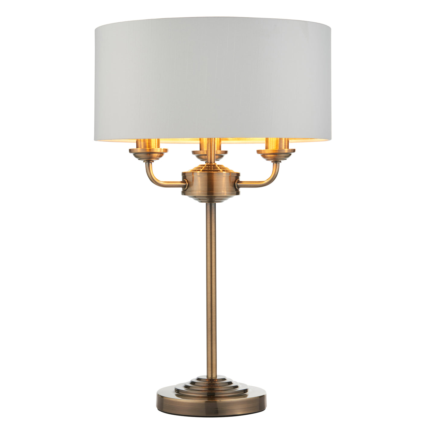 Lacona Highgate 3Lt Indoor Table Lamp In Antique Brass Plate & Vintage White Fabric Finish - Lacona Home 