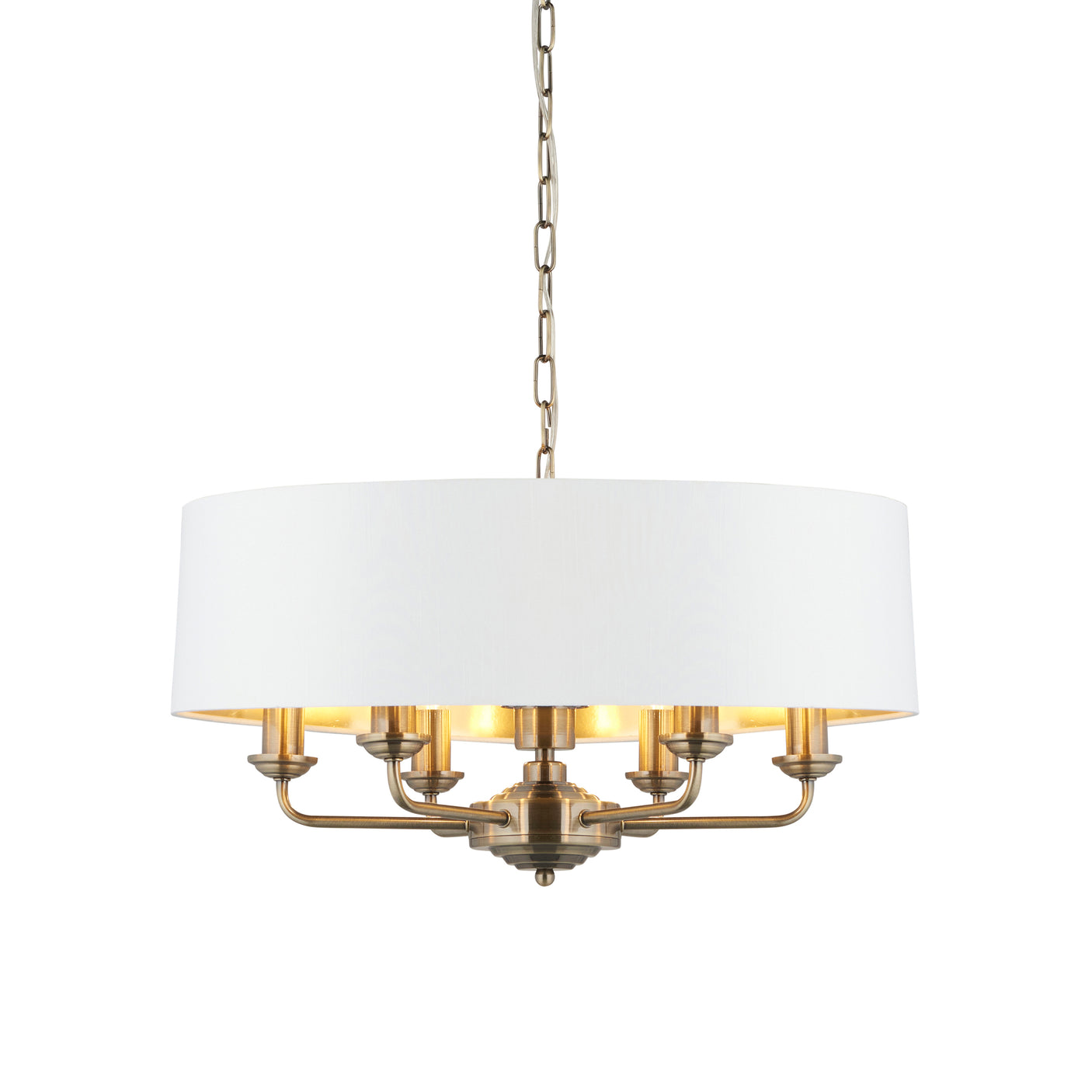 Lacona Highgate 6Lt Indoor Pendant Light In Antique Brass Plate & Vintage White Fabric Finish - Lacona Home 