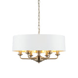 Lacona Highgate 6Lt Indoor Pendant Light In Antique Brass Plate & Vintage White Fabric Finish - Lacona Home 