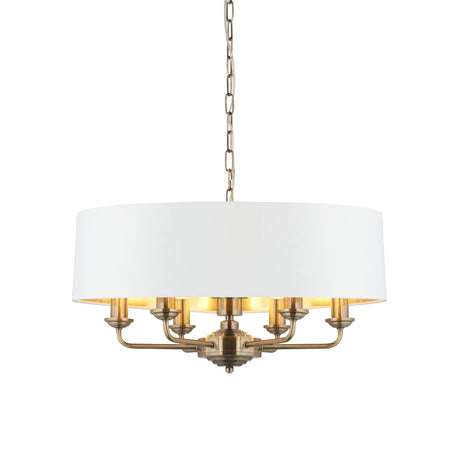 Lacona Highgate 6Lt Indoor Pendant Light In Antique Brass Plate & Vintage White Fabric Finish - Lacona Home 