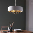 Lacona Highgate 6Lt Indoor Pendant Light In Antique Brass Plate & Vintage White Fabric Finish - Lacona Home 