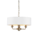 Lacona Highgate 3Lt Indoor Pendant Light In Antique Brass Plate & Vintage White Fabric Finish - Lacona Home 