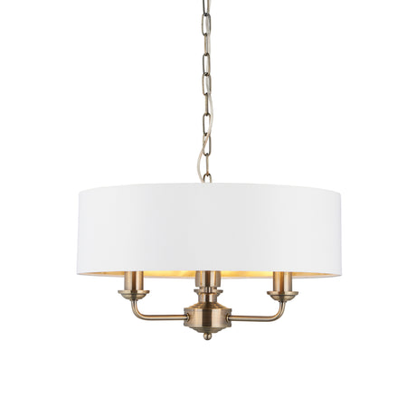 Lacona Highgate 3Lt Indoor Pendant Light In Antique Brass Plate & Vintage White Fabric Finish - Lacona Home 