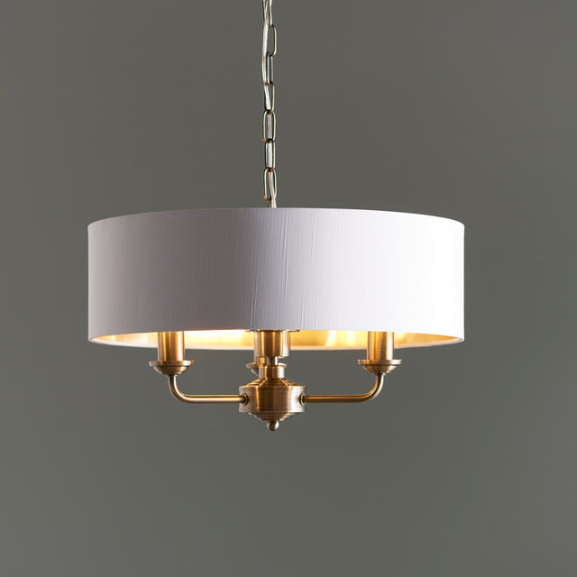 Lacona Highgate 3Lt Indoor Pendant Light In Antique Brass Plate & Vintage White Fabric Finish - Lacona Home 