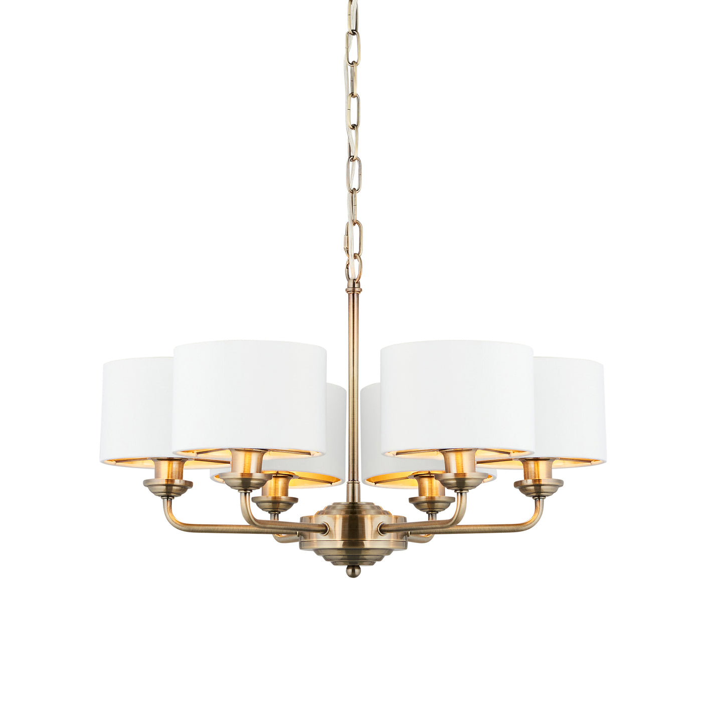 Lacona Highgate 6Lt Indoor Pendant Light In Antique Brass Plate & Vintage White Fabric Finish - Lacona Home 