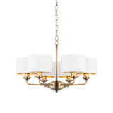 Lacona Highgate 6Lt Indoor Pendant Light In Antique Brass Plate & Vintage White Fabric Finish - Lacona Home 