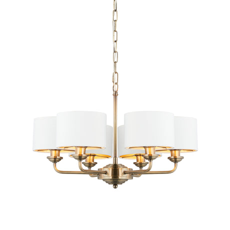 Lacona Highgate 6Lt Indoor Pendant Light In Antique Brass Plate & Vintage White Fabric Finish - Lacona Home 