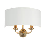 Lacona Highgate 2Lt Indoor Wall Light In Antique Brass Plate & Vintage White Fabric Finish - Lacona Home 